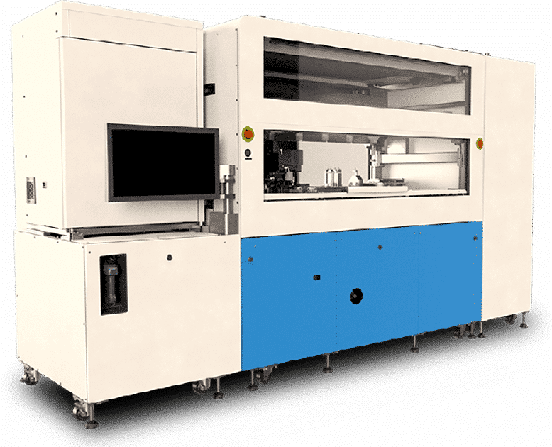 Panasonic NPi-11 automated cell culture machine; a compact, all-in-one benchtop system with white and blue enclosure, integrated incubator, and touchscreen interface.